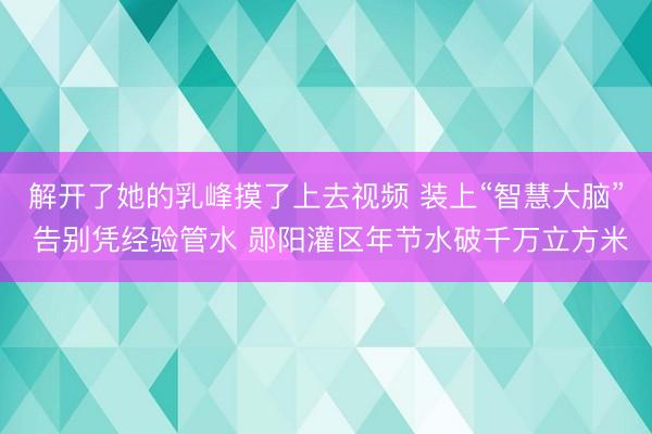 解开了她的乳峰摸了上去视频 装上“智慧大脑” 告别凭经验管水 郧阳灌区年节水破千万立方米