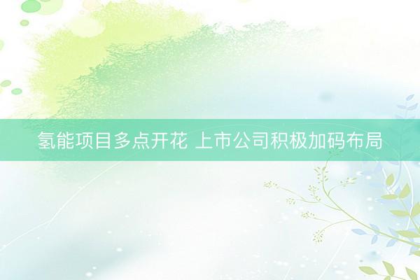 氢能项目多点开花 上市公司积极加码布局