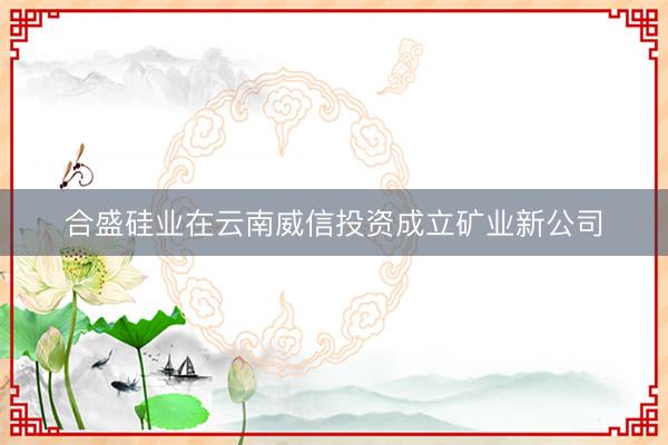 合盛硅业在云南威信投资成立矿业新公司