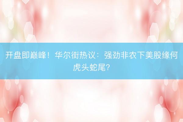 开盘即巅峰！华尔街热议：强劲非农下美股缘何虎头蛇尾？