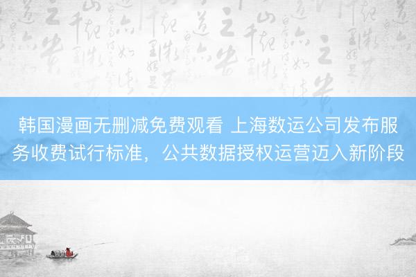韩国漫画无删减免费观看 上海数运公司发布服务收费试行标准,公共数据授权运营迈入新阶段