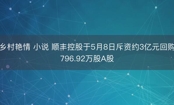乡村艳情 小说 顺丰控股于5月8日斥资约3亿元回购796.92万股A股