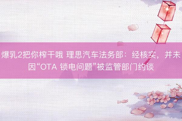 爆乳2把你榨干哦 理思汽车法务部:经核实,并未因“OTA 锁电问题”被监管部门约谈